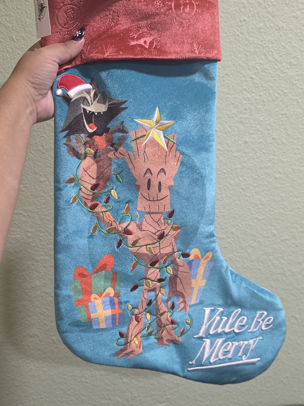Disney Holiday Stocking - Teal, Red and Gold Groot Design
